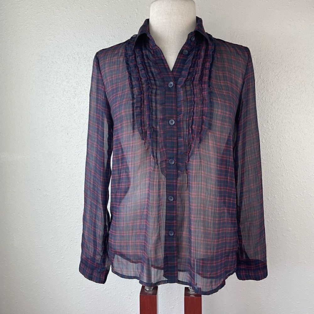 American Eagle Sheer Button Down Shirt Size S EUC